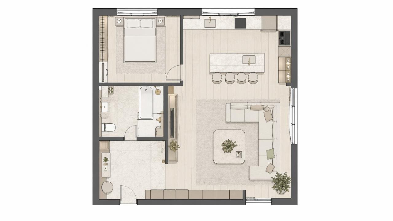 Планировка евродвушки 55 м²