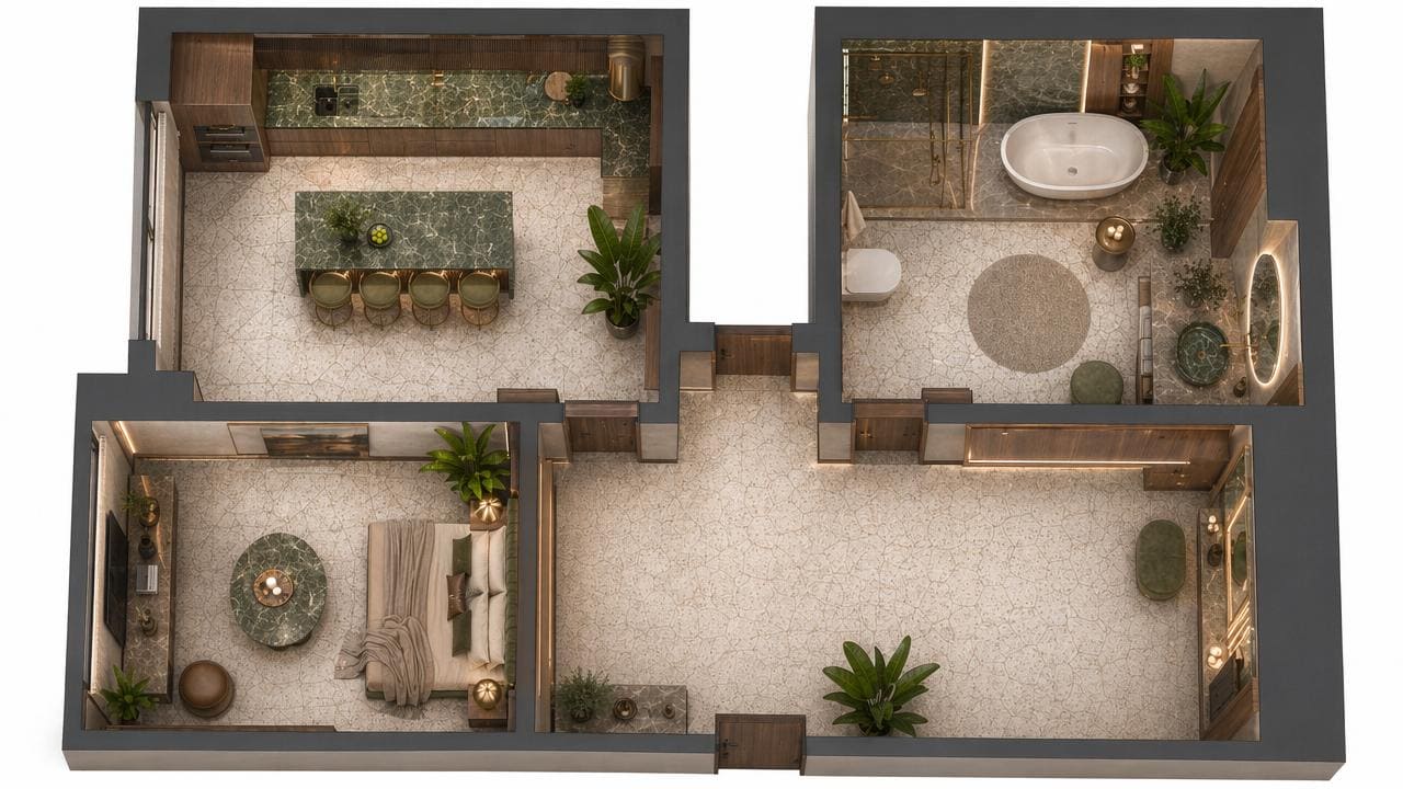 Планировка 1-комнатной квартиры 45 м²