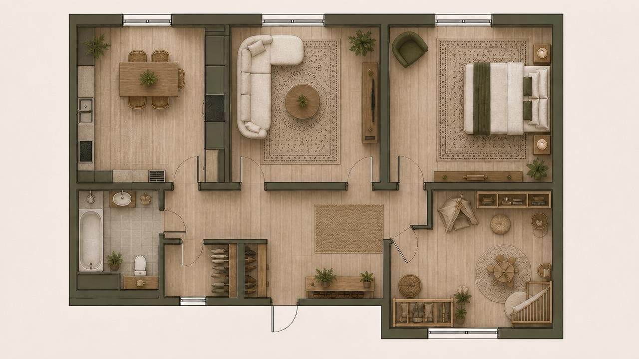 Планировка 3-комнатной квартиры 95 м²