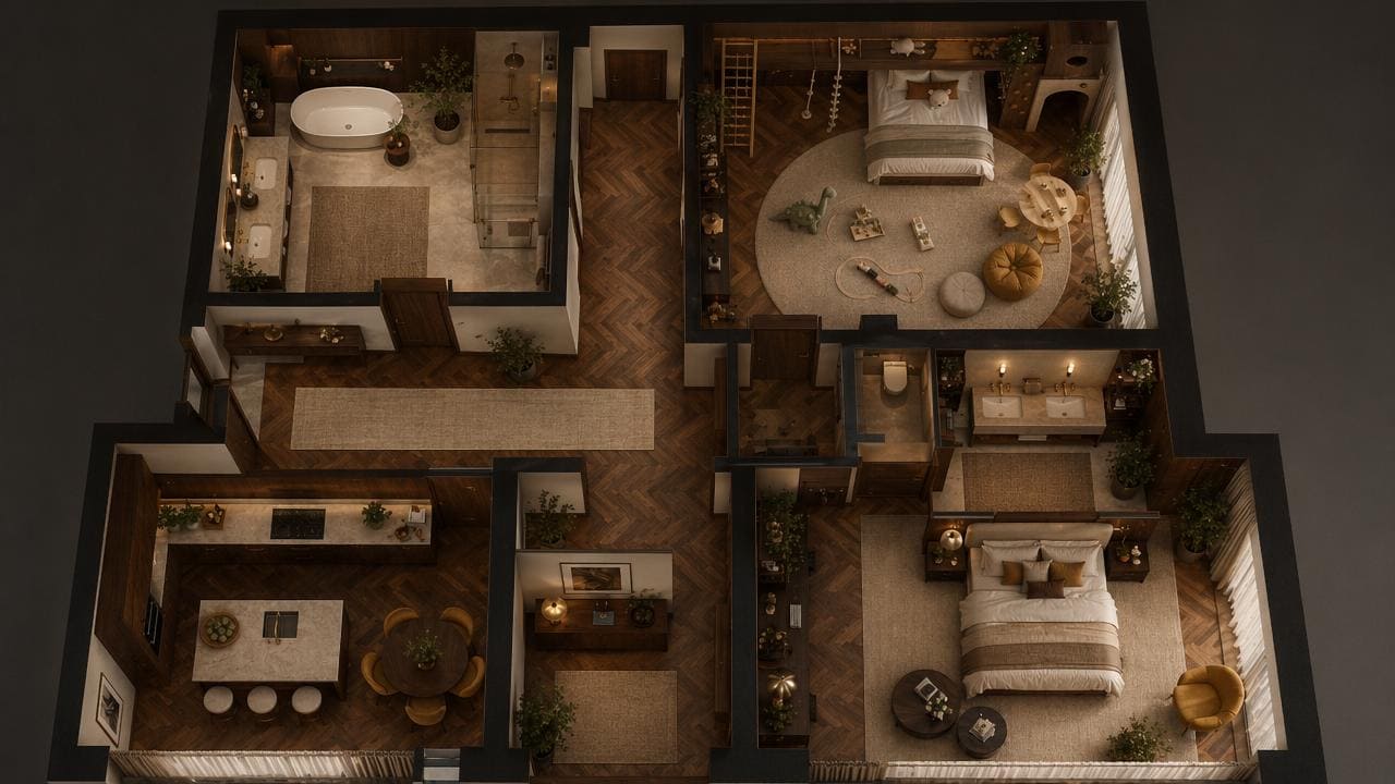 Планировка 2-комнатной квартиры 68 м²